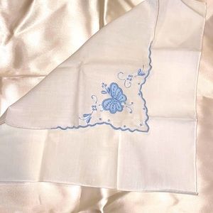 Blue Embroidered Vintage Handkerchief - Bridal - Something Blue!